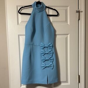 Rebecca Vallance Light Blue Mini Dress with Bow Details